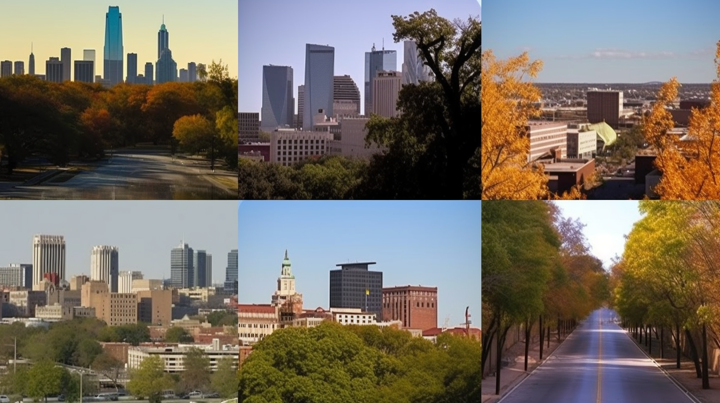 A montage of six city scenes.